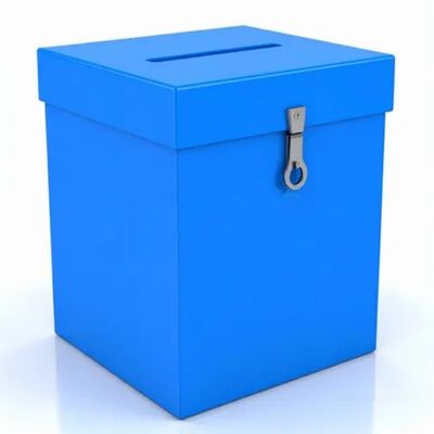 Niestandardowa PP plastikowa skrzynia wyborcza z falistego polipropylenu z drukiem logo, płaskim opakowaniem, bezpieczną pokrywą zamka do wyborów, głosowania korporacyjnego i wydarzeń społecznych